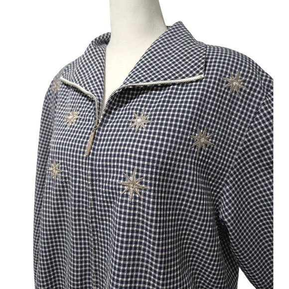 Alfred Dunner Jackets & Blazers - Vtg Alfred Dunner Grandmacore Blue Gingham Starburst Embroidered Zip Jacket 12
